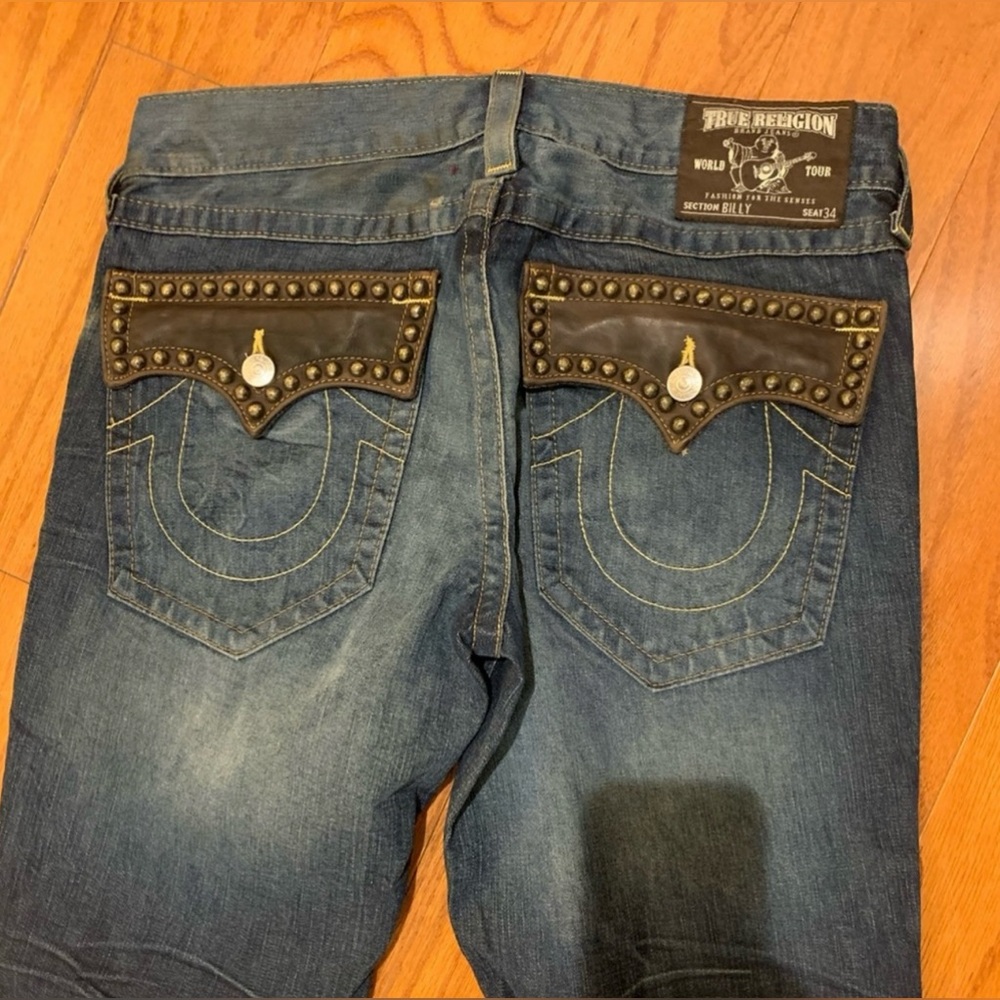 True Religion Billy Jeans Leather Studded pockets (Size 34, inseam 34”)